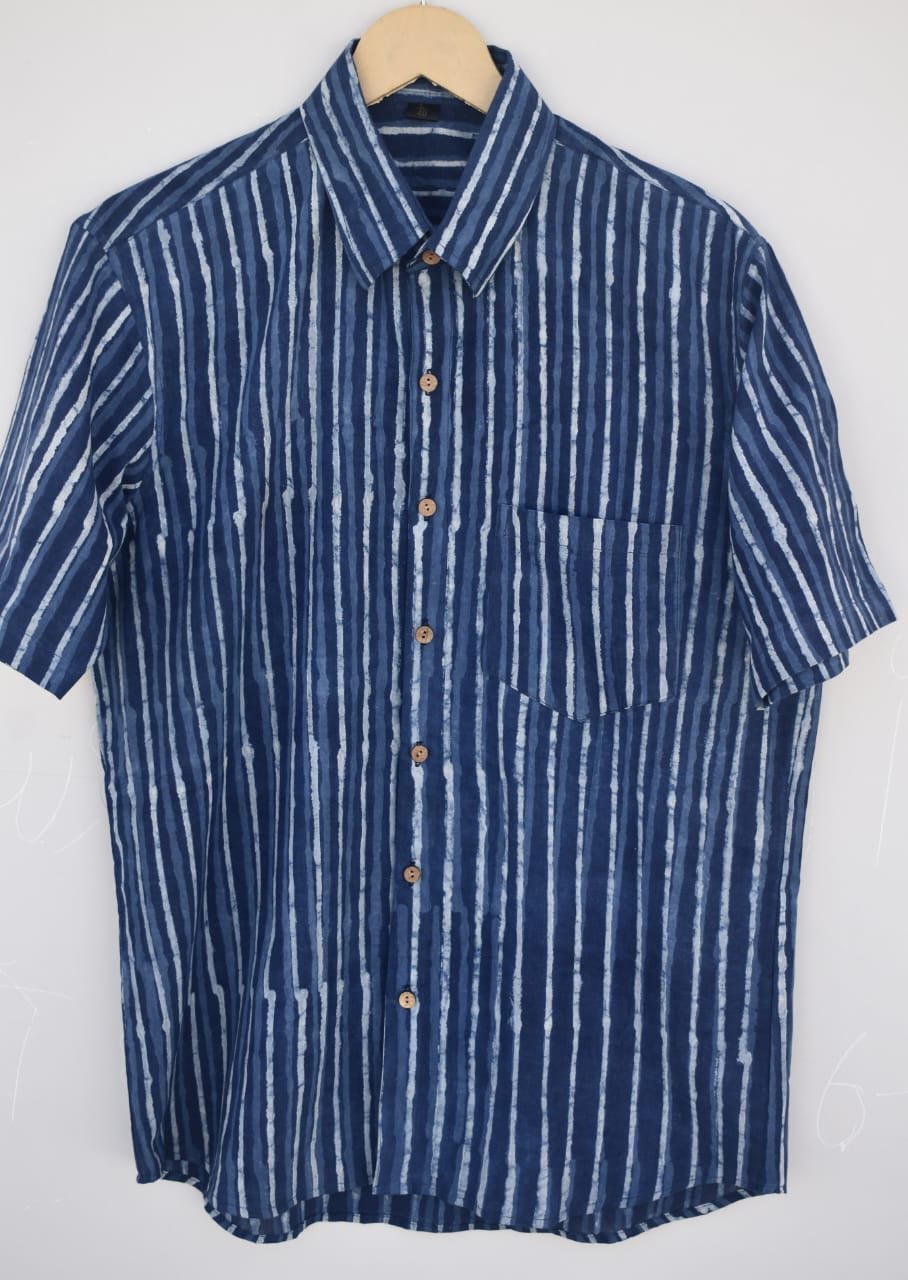 Handblock Shirt indigo stripes