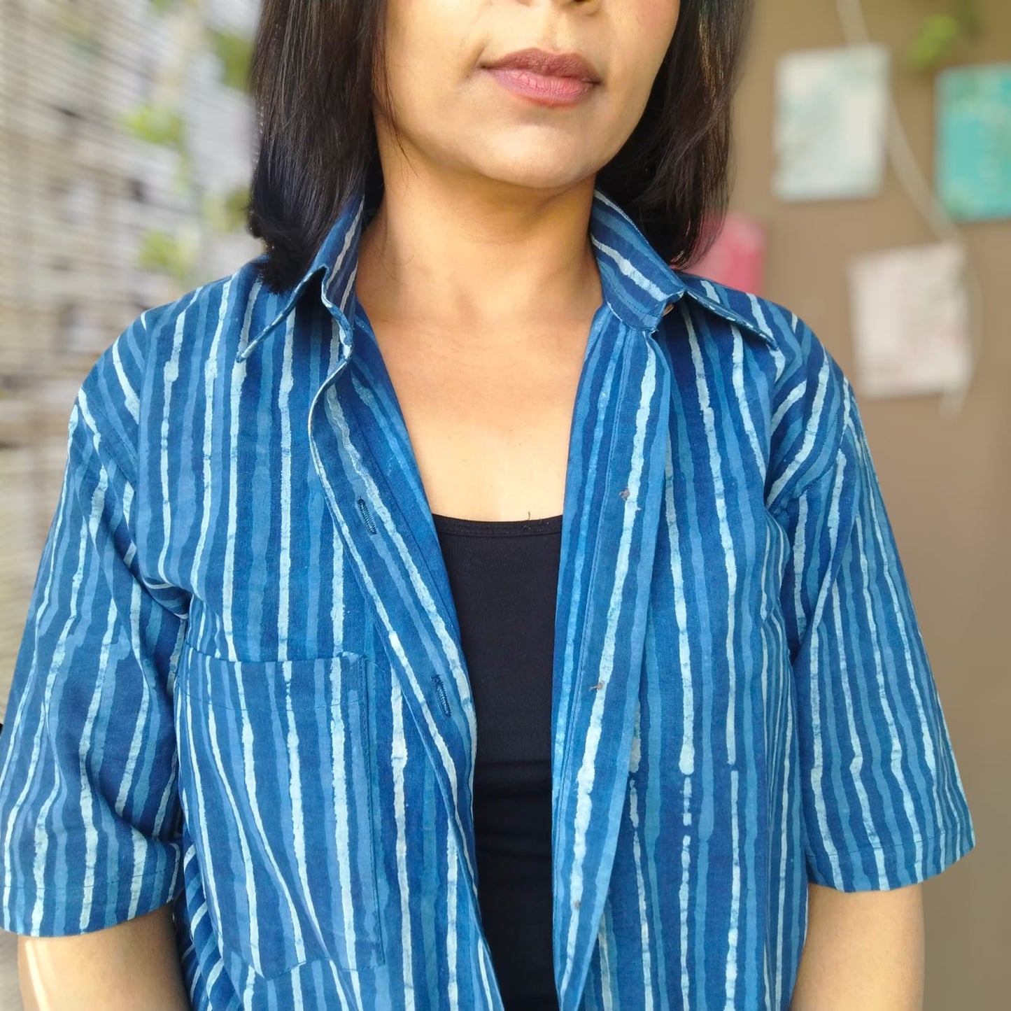 Handblock Shirt indigo stripes