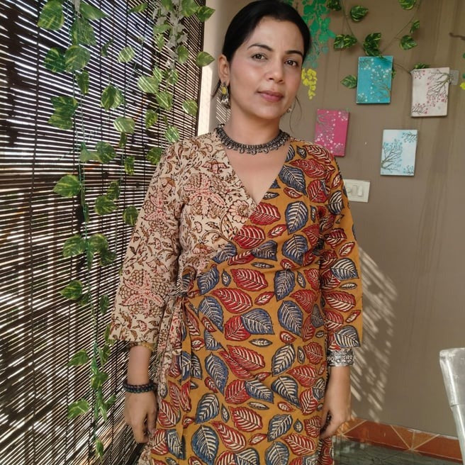 Wrap dress/ Kurta mustard leaf motifs