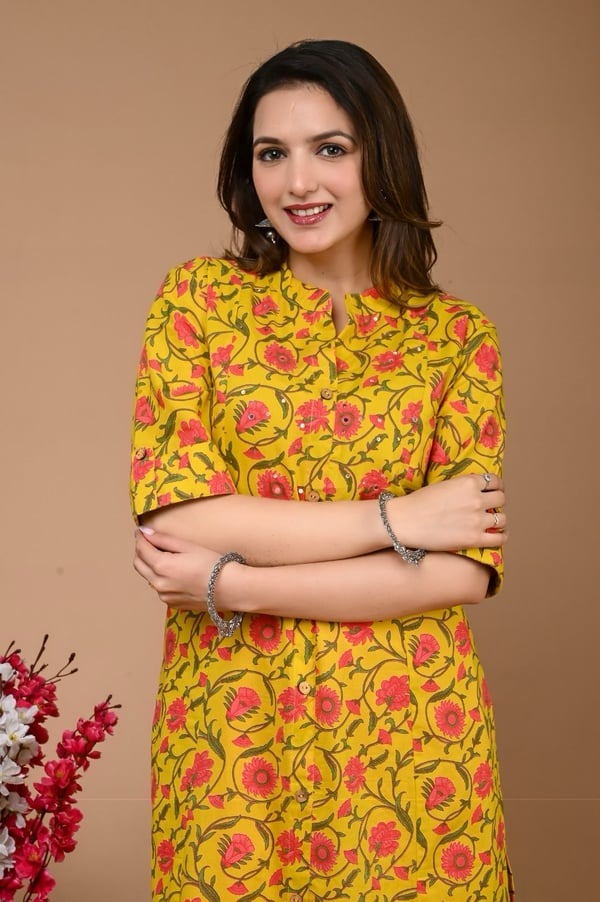 Cotton Kurta bottom set (Mustard)