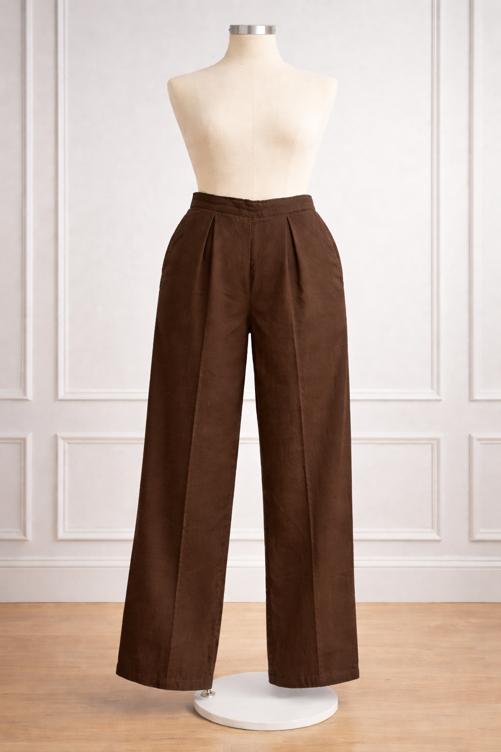 Cotton linen straight pleated pants