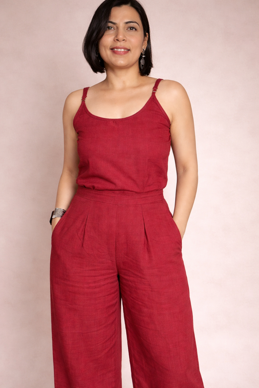 Cotton linen straight pleated pants