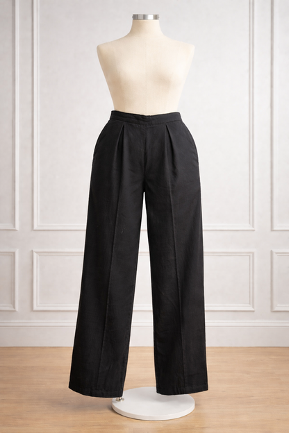 Cotton linen straight pleated pants