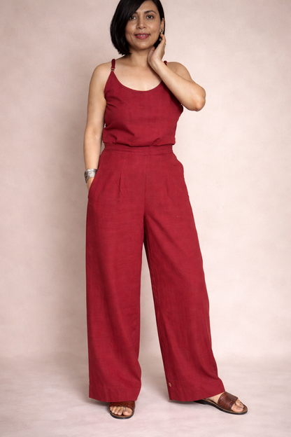 Cotton linen straight pleated pants