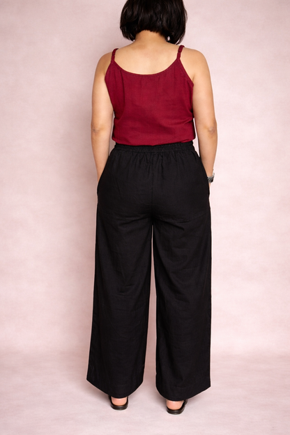 Cotton linen straight pleated pants
