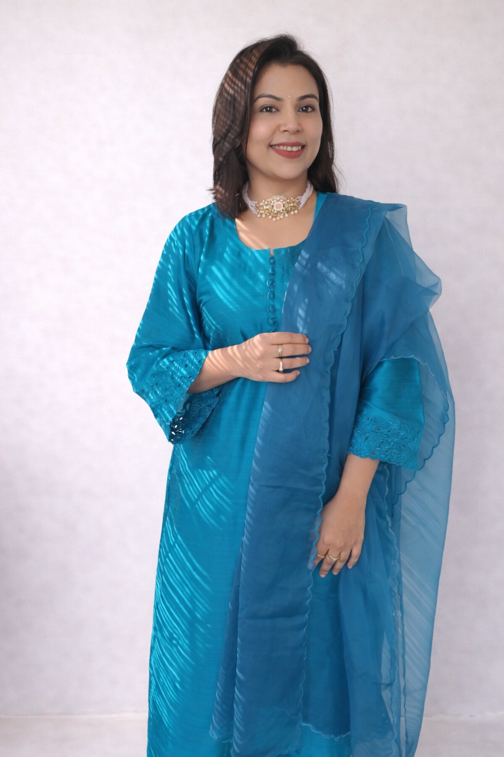 Karigari Cutwork embroidery suit sets  with duppata