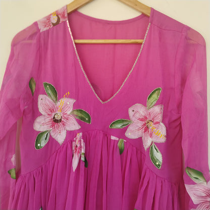 Hand painted chiffon suit ( Dhol)