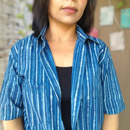 Handblock Shirt indigo stripes