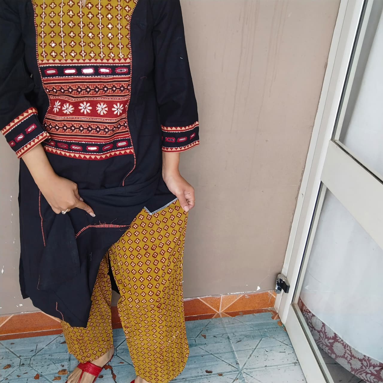 Khadi cotton suit sets with handwork ( 4 Colors)