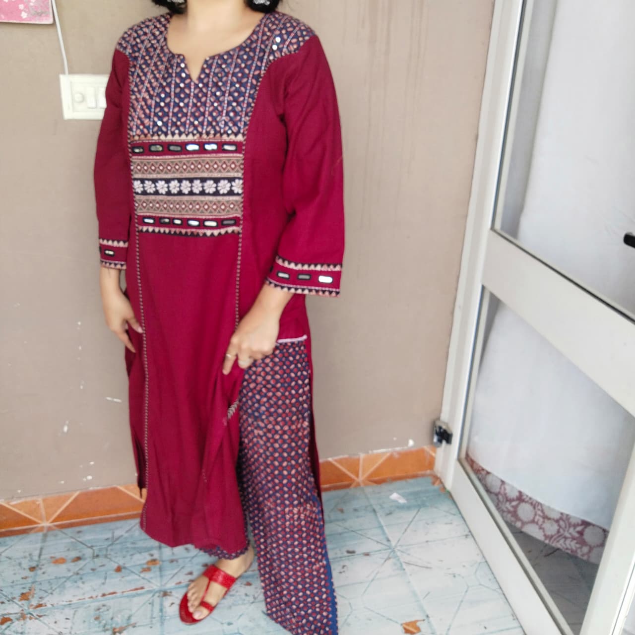 Khadi cotton suit sets with handwork ( 4 Colors)