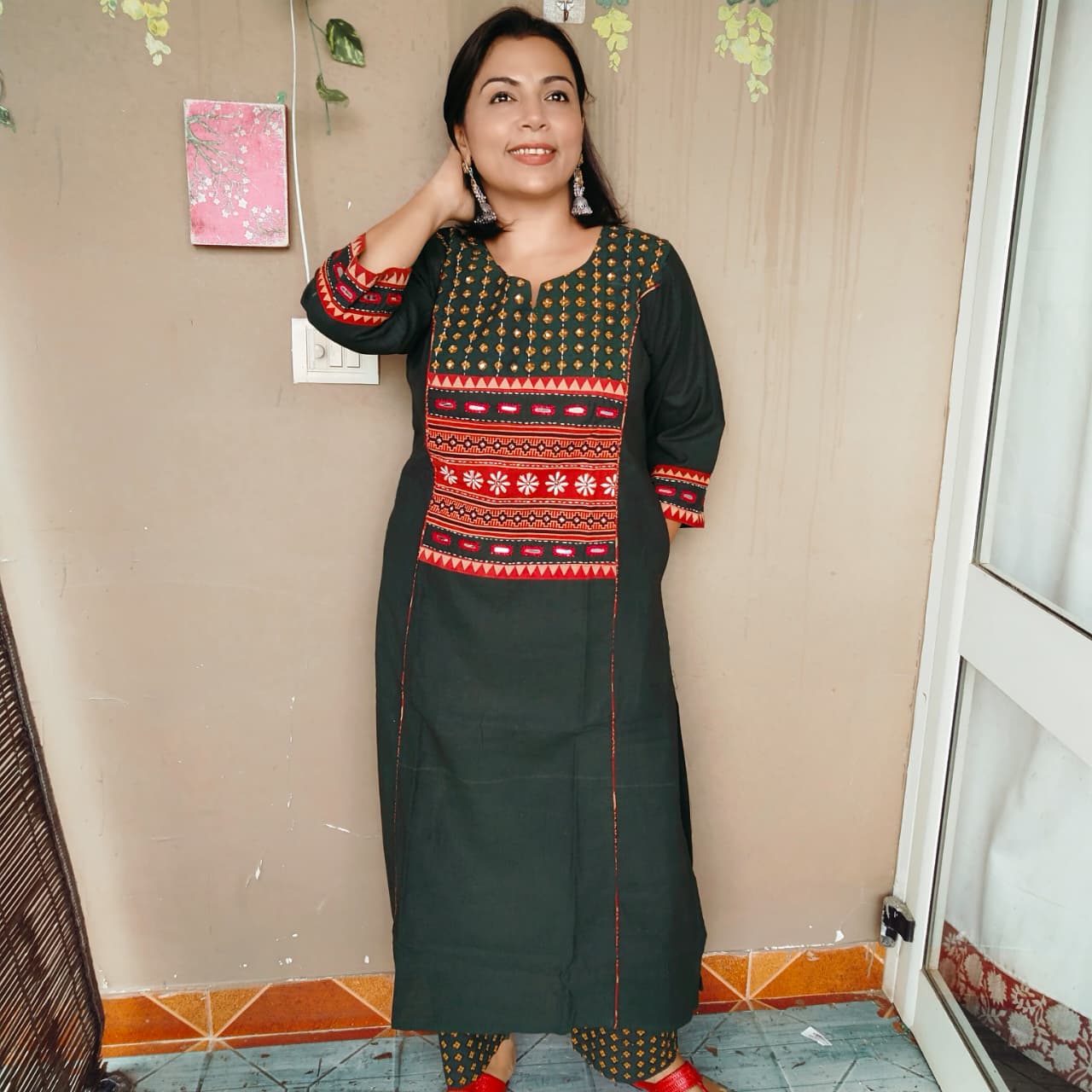 Khadi cotton suit sets with handwork ( 4 Colors)