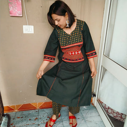 Khadi cotton suit sets with handwork ( 4 Colors)