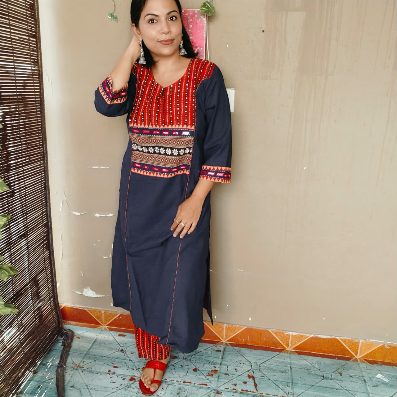 Khadi cotton suit sets with handwork ( 4 Colors)