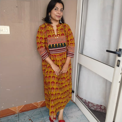 Dabu kurta with patch and mirror work ( 3 colors)