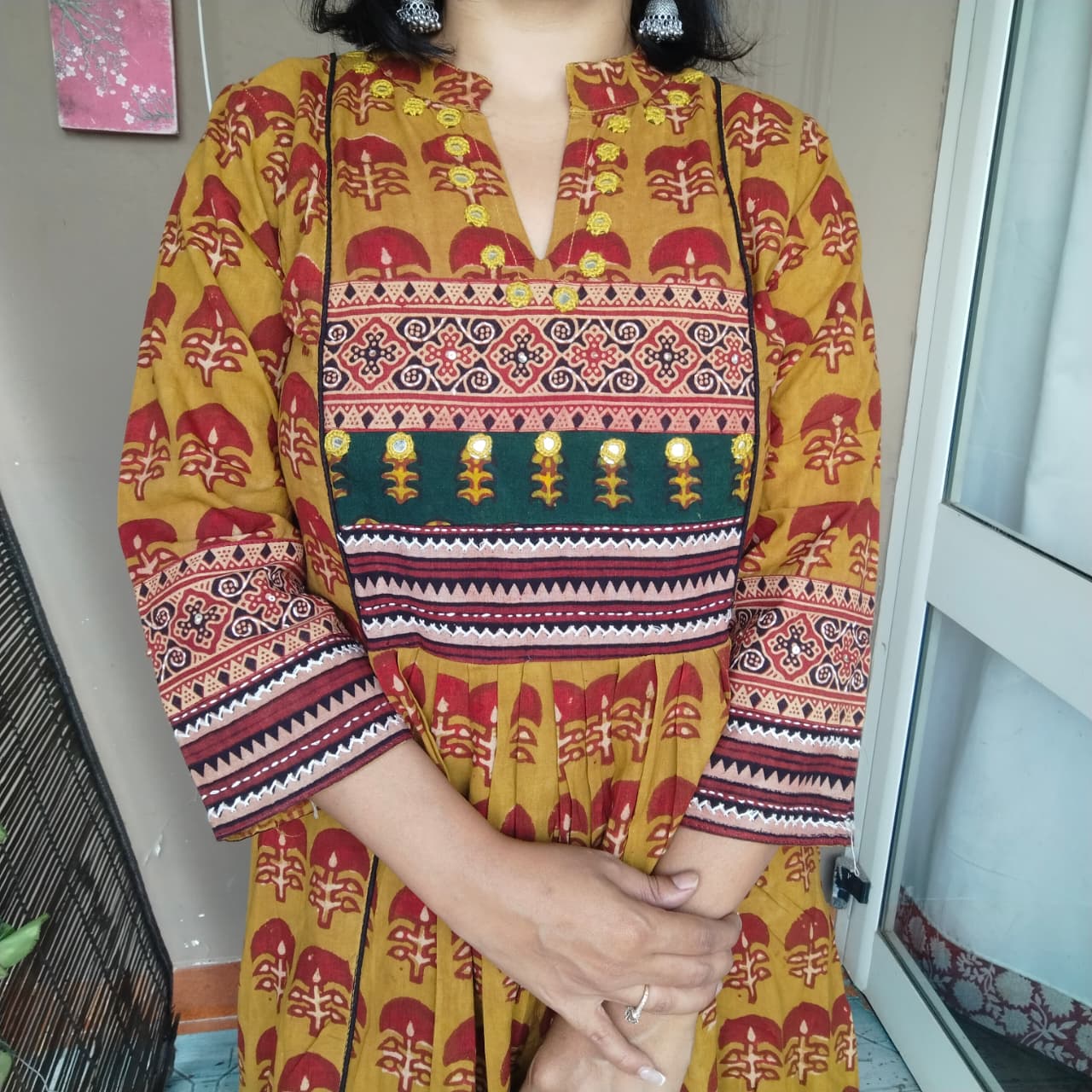 Dabu kurta with patch and mirror work ( 3 colors)