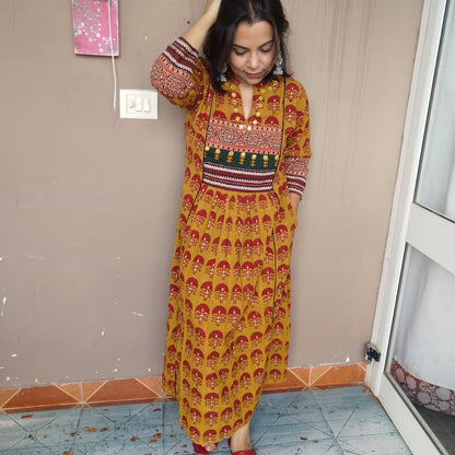 Dabu kurta with patch and mirror work ( 3 colors)