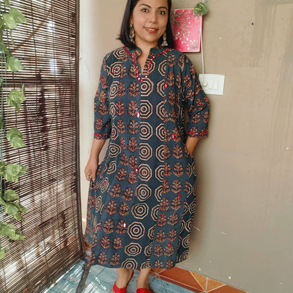 Kalicut handblock kurta with mirrors