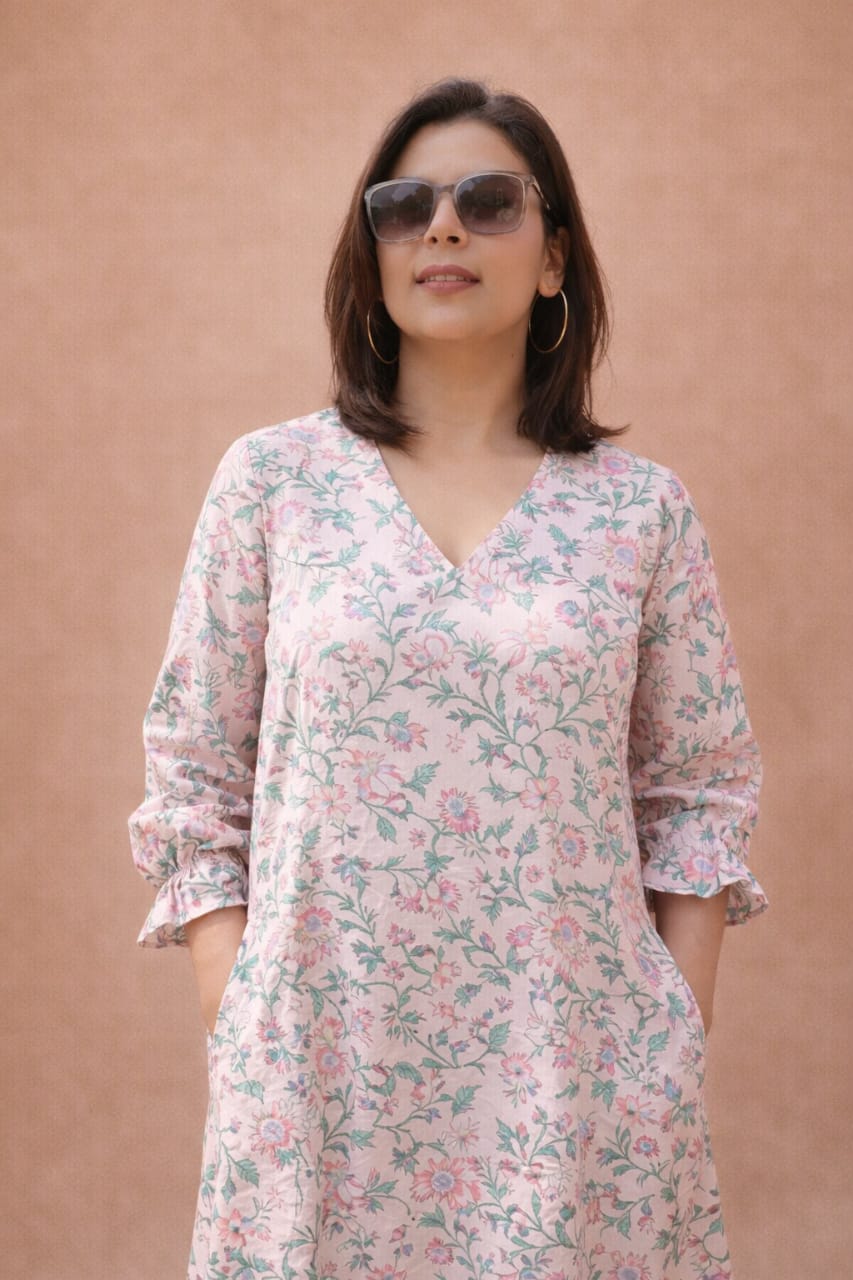 Print story gulab dress