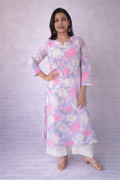 Print story purple bloosom kurta