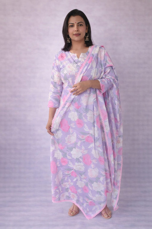 Print story purple bloosom kurta