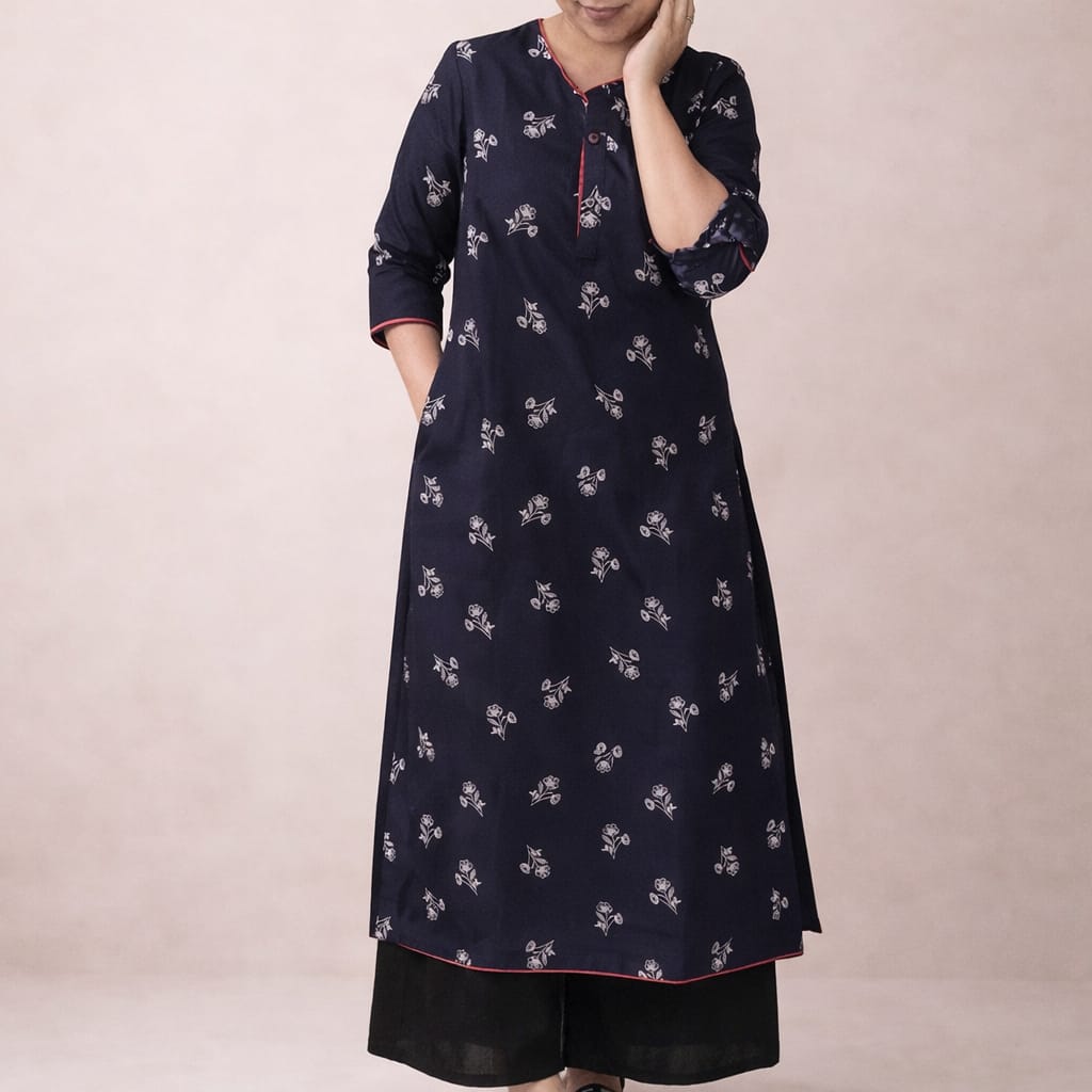Printed khadi cotton kurta ( 2 colors )