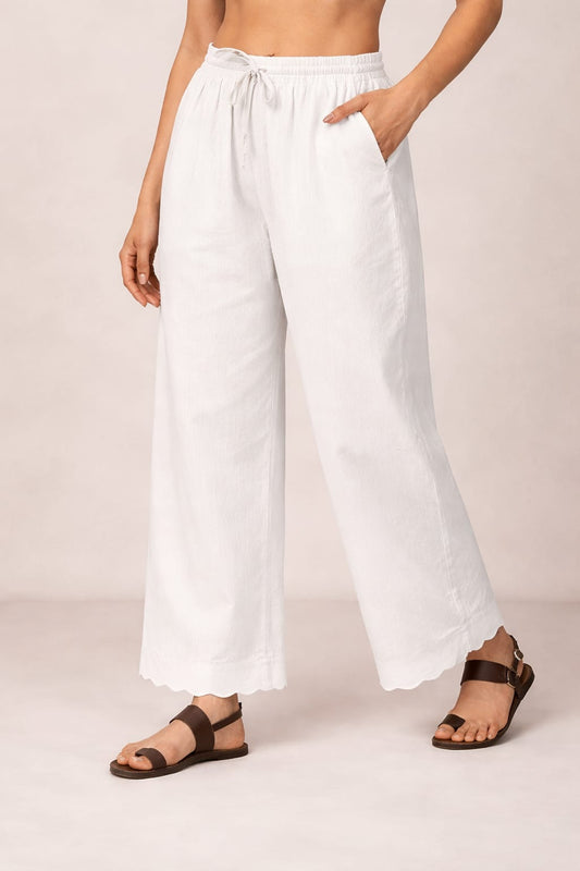 100% cotton scallop pants