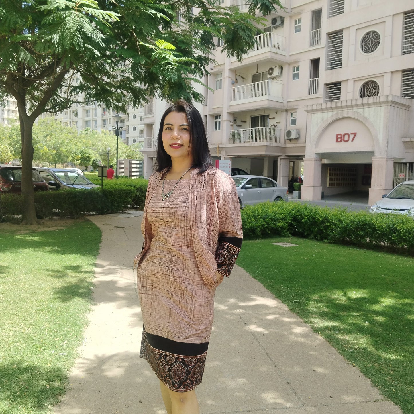 Ajrak dress with shrug