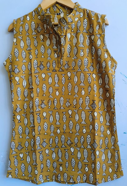 Bagru print short top ( Yellow)