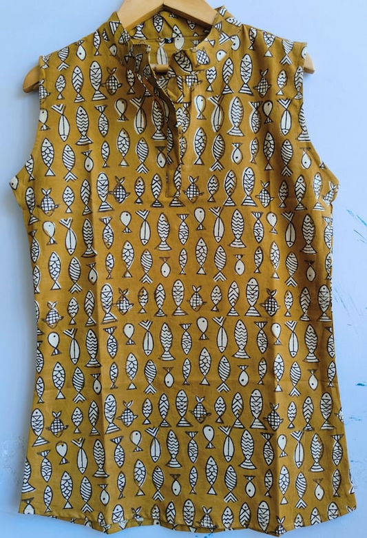 Bagru print short top ( Yellow)