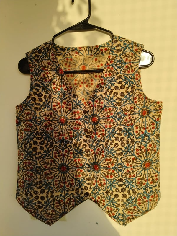 Cotton waist coat multi bagru print