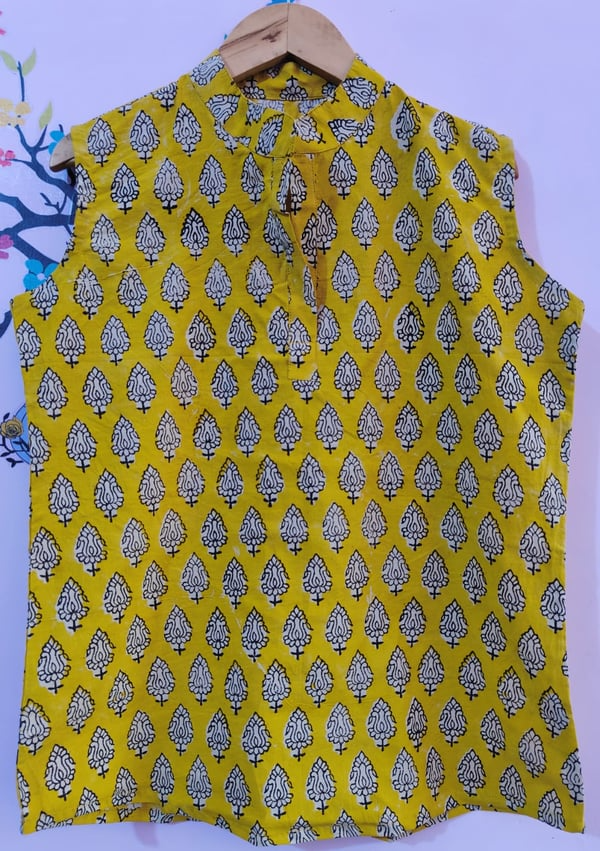 Bagru print short top yellow boota