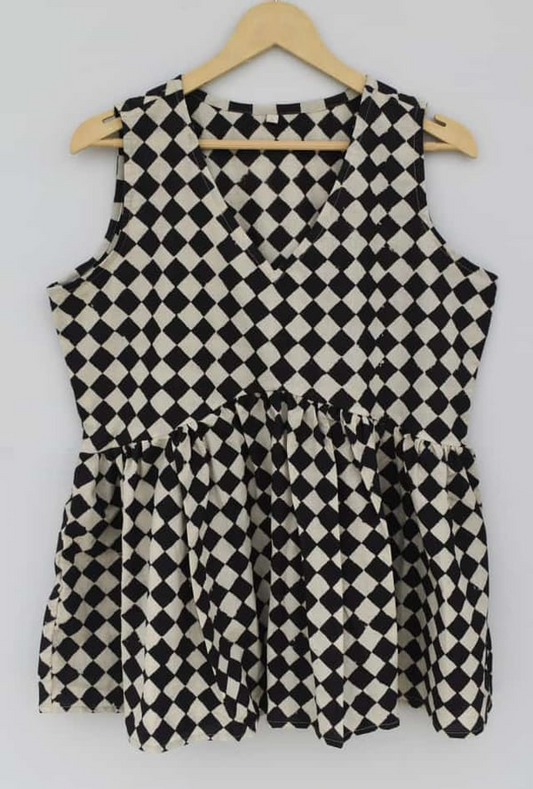 Bagru print checkered peplum top