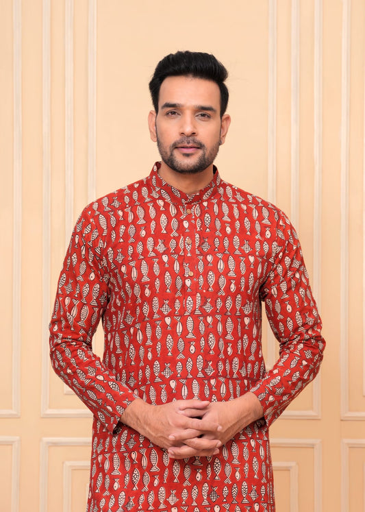 Fish Red Kurta Set