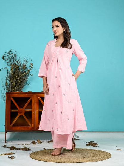 Cotton embroidery kurta (Pink)