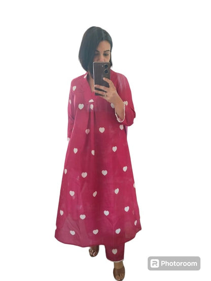 A line kurta bottom set (Maroon)