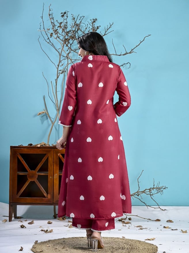 A line kurta bottom set (Maroon)