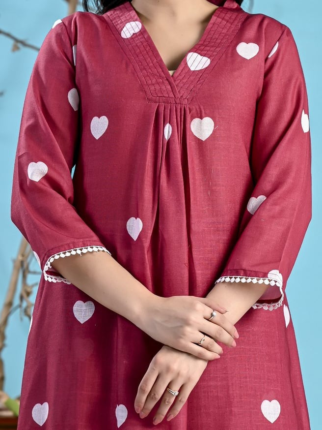 A line kurta bottom set (Maroon)