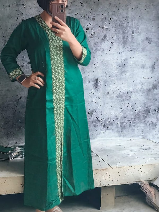 Cotton silk dress with mushru silk details and belt