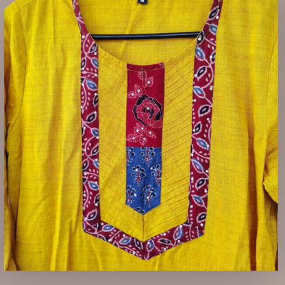 Cotton suit with ajrak details (yellow)