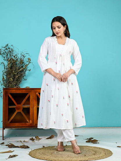 Cotton embroidery 2 piece set ( white )