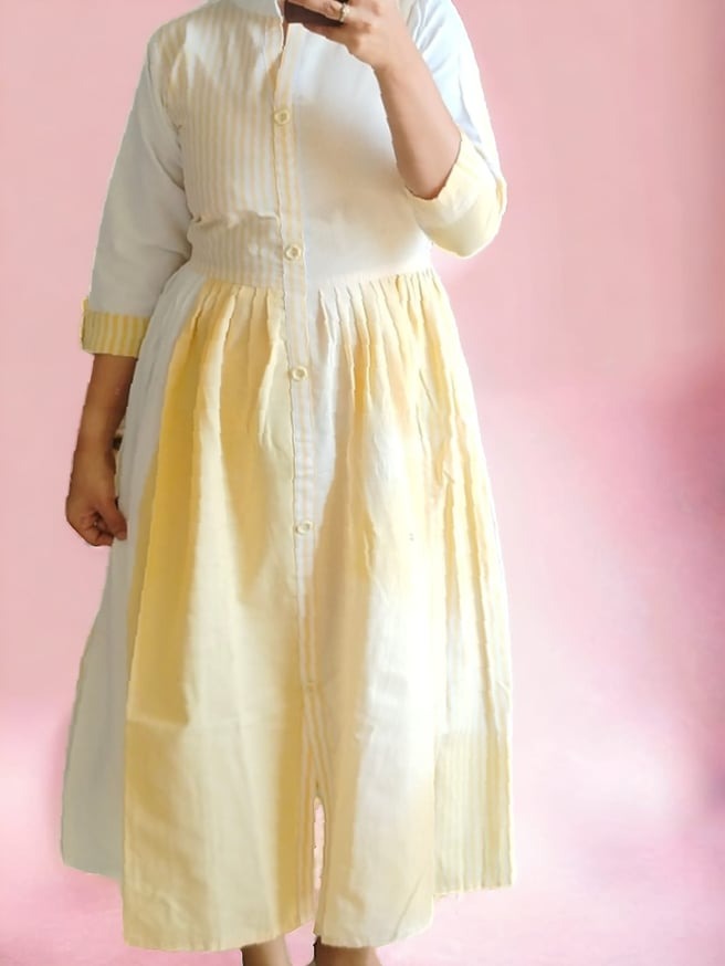 Khadi Cotton Dress (Lime yellow)