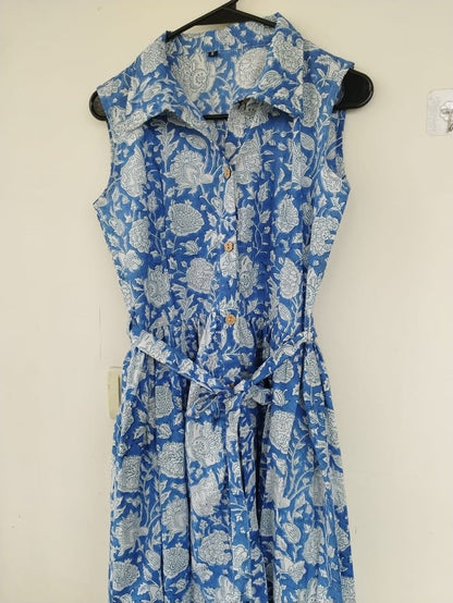 Hand Blocked dress (blue)